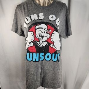 Popeye Suns Out Guns Out Grey Graphic Tee Shirt Size Medium